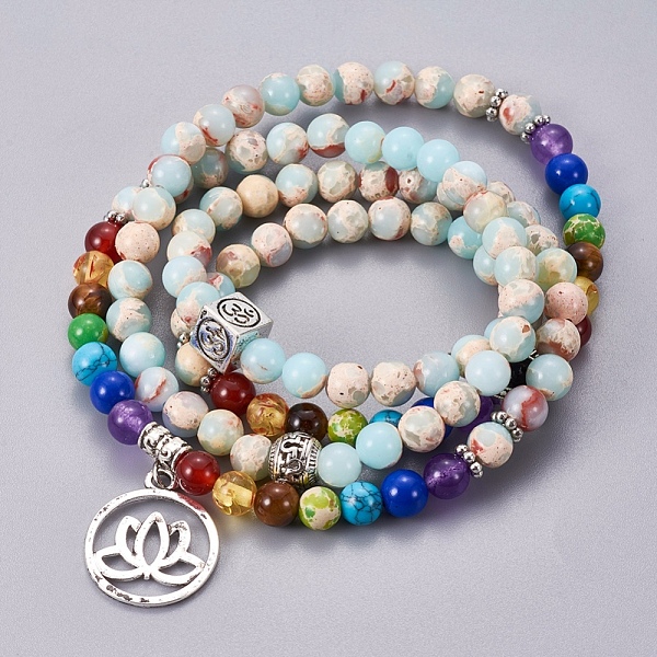 

PandaHall Natural Shoushan Stone/Larderite Wrap Bracelets, Four Loops, Stretch, Chakra Style, with Metal Pendants, 27.5 inch(20cm) Shoushan...