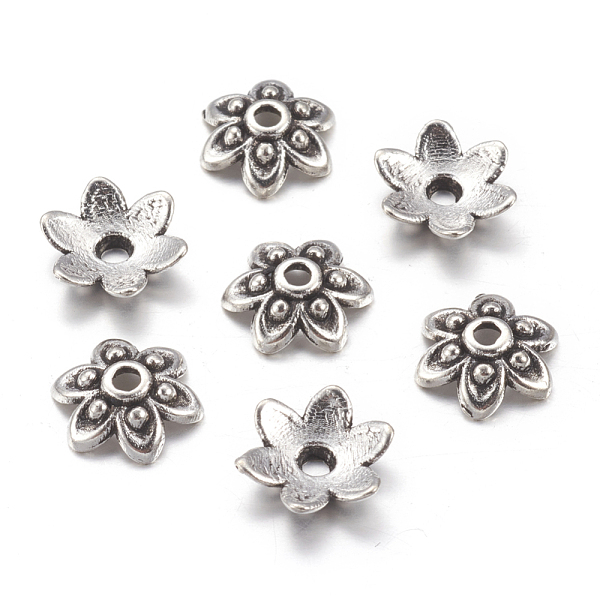 

PandaHall Tibetan Style Alloy Bead Caps, Lead Free, Cadmium Free and Nickel Free, Flower, Antique Silver, 9x3mm, Hole: 1mm Alloy