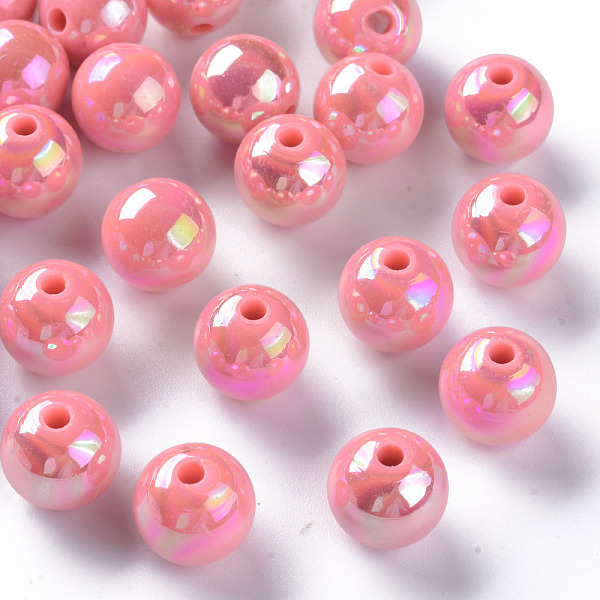 

PandaHall Opaque Acrylic Beads, AB Color Plated, Round, Salmon, 12x11mm, Hole: 2.5mm, about 566pcs/500g Acrylic Round Red