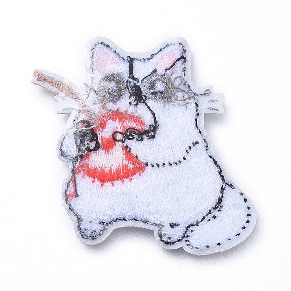 

PandaHall Computerized Embroidery Cloth Iron on/Sew on Patches, Costume Accessories, Appliques, Cat with Cherry, Colorful, 47x47x2mm Cloth...