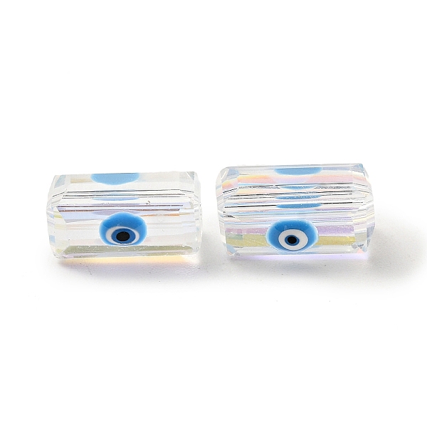 

PandaHall Transparent Glass Beads, with Enamel, Rectangle with Evil Eye Pattern, Deep Sky Blue, 12.5x8x7mm, Hole: 1.5mm Glass Rectangle