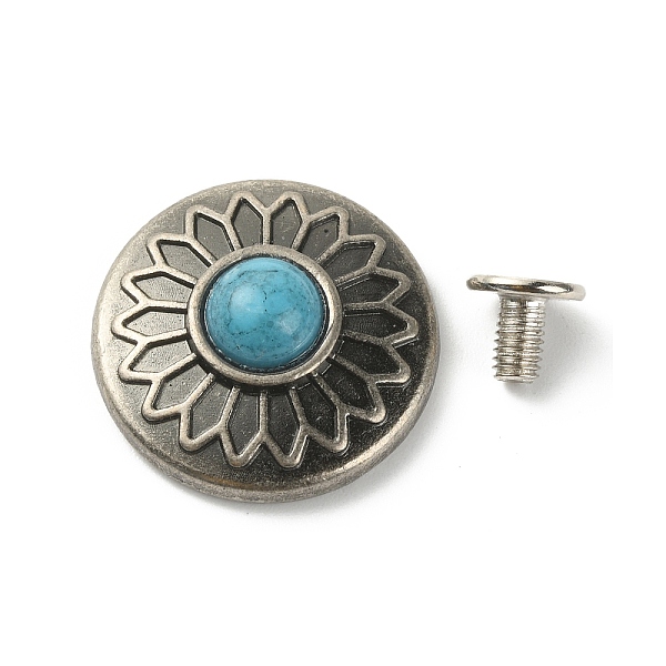 

PandaHall Alloy Buttons, with Synthetic Turquoise and Iron Screws, for Purse, Bags, Leather Crafts Decoration, Flat Round with Flower...