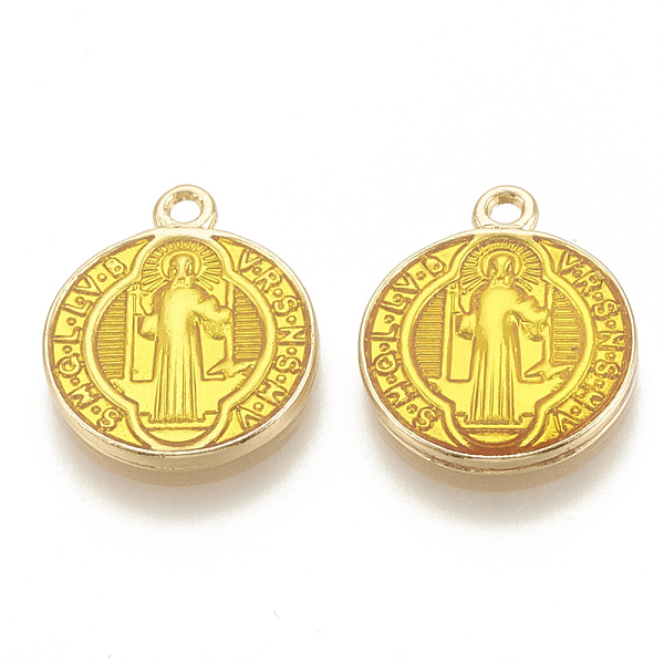 

PandaHall Brass Enamel Pendants, Long-Lasting Plated, Flat Round with Saint Benedict, Golden, Gold, 18x15x2mm, Hole: 1.5mm Brass+Enamel Flat...