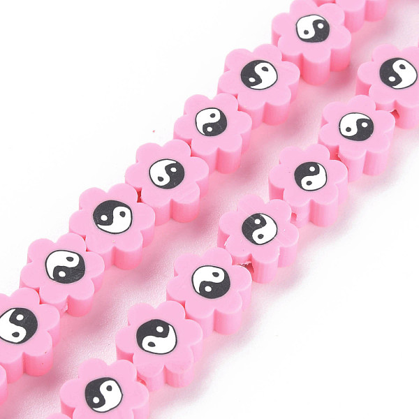 

PandaHall Handmade Polymer Clay Bead Strands, Flower with Yin Yang, Pearl Pink, 7~9x7~9x4~5mm, Hole: 1.2~1.4mm, about 40pcs/strand, 12.24...