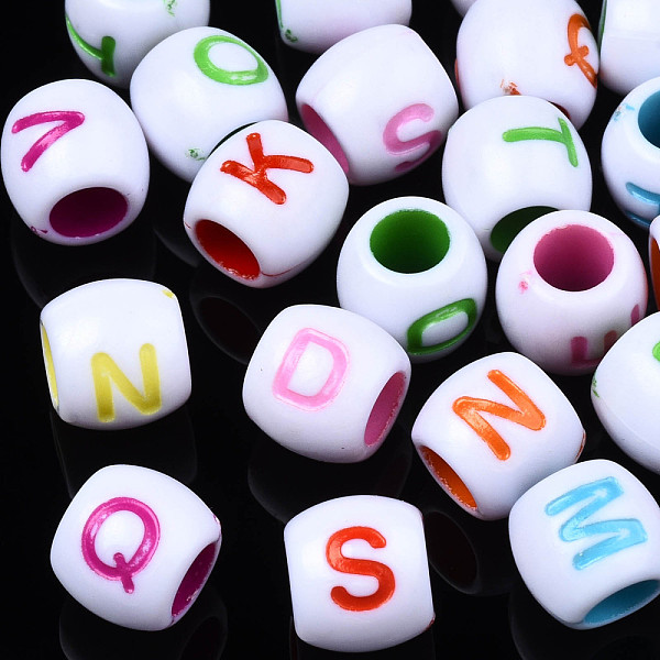 

PandaHall Opaque White Acrylic European Beads, Large Hole Beads, Craft Style, Barrel with Letter, Mixed Color, 9x8.5mm, Hole: 5mm Acrylic..., Multicolor