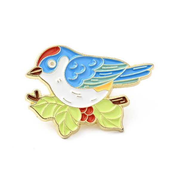 

PandaHall Bird with Branch Enamel Pin, Gold Plated Alloy Animal Badge for Backpack Clothes, Light Sky Blue, 21.5x30x1.5mm Alloy+Enamel