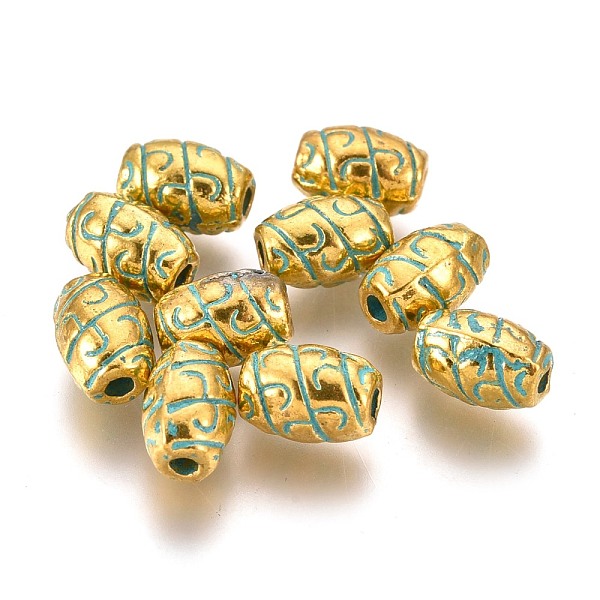 

PandaHall Alloy Beads, Oval, Lead Free & Cadmium Free, Golden & Green Patina, 7x4.5mm, Hole: 1.4mm Alloy Oval