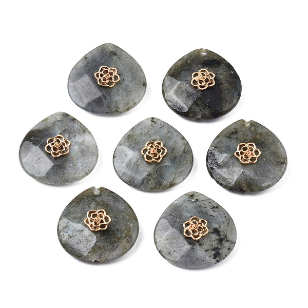 

PandaHall Natural Labradorite Pendant Rhinestone Settings, with Light Gold Plated Flower Brass Findings, Faceted, Teardrop, Fit for 1.4mm...
