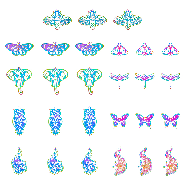 

PandaHall DICOSMETIC 54Pcs 9 Style Ion Plating(IP) 201 Stainless Steel Filigree Pendants, Etched Metal Embellishments, Mixed Shapes, Rainbow...