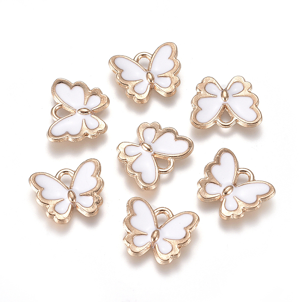 

PandaHall Alloy Enamel Pendants, Butterfly, Light Gold, White, 10.5x13x2mm, Hole: 1.5x2.5mm Alloy+Enamel Butterfly White