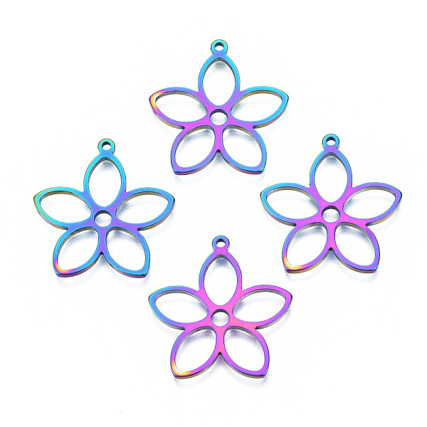 

PandaHall Ion Plating(IP) 201 Stainless Steel Pendants, Flower, Rainbow Color, 26x25x1.5mm, Hole: 1.4mm 201 Stainless Steel Flower