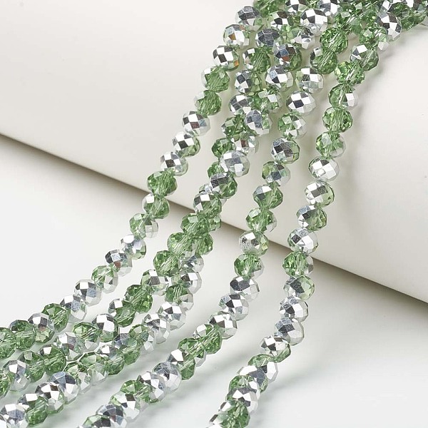 

PandaHall Electroplate Transparent Glass Beads Strands, Half Silver Plated, Faceted, Rondelle, Dark Sea Green, 3.5x3mm, Hole: 0.4mm, about...