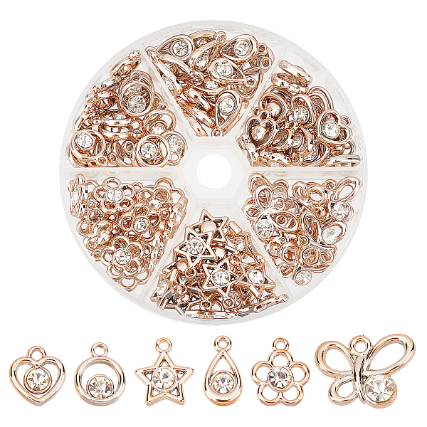 

PandaHall CHGCRAFT 103Pcs 6 Style UV Plating ABS Plastic Pendants, with Acrylic, with Crystal Rhinestone, Light Gold, Teardrop & Butterfly &..., Clear