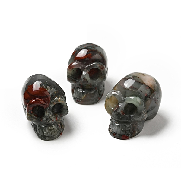 

PandaHall Halloween Natural African Bloodstone Display Decorations, Home Decorations, Skull, 35~37x30~31x48~50.5mm Bloodstone Skull