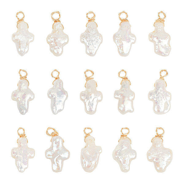 

PandaHall 15 Pcs Natural Pearl Pendant Charms, Cross Shape Cultured Freshwater Pearl Links Pendant Dangle Pearl Charms for Necklace...