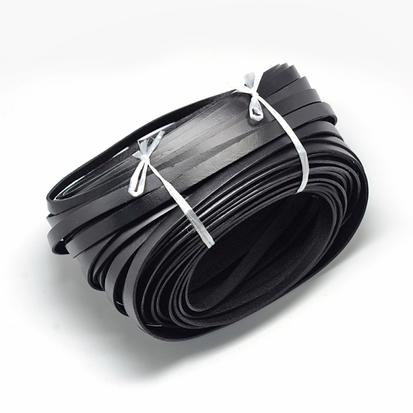 

PandaHall Leather Cords, Black, 10x2mm, about 50Yards/Bundle(150 Feet/Bundle) Cowhide Flat Black