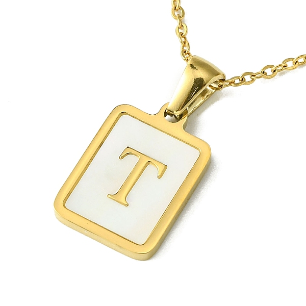 

PandaHall Ion Plating(IP) Rectangle with Initial Letter 304 Stainless Steel Pendant Necklace, white Shell, Real 18K Gold Plated, Letter T...