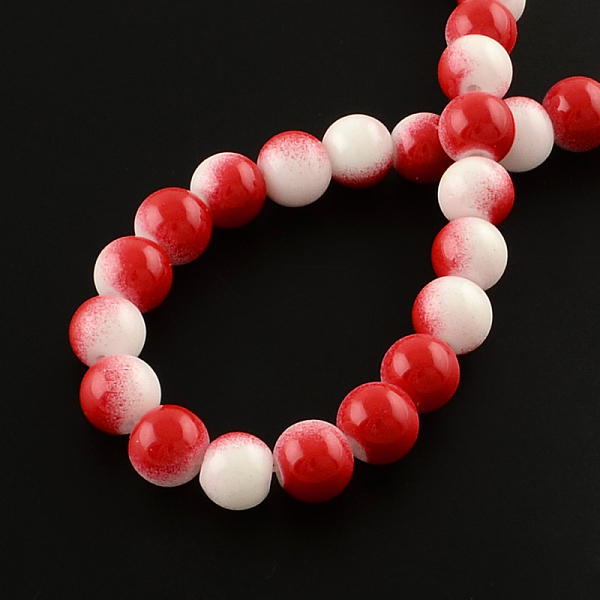 

PandaHall Two-Color Baking Painted Glass Bead Strands, Round, Red, 8mm, Hole: 1.3~1.6mm, about 104pcs/strand, 32.7 inch Glass Round Red