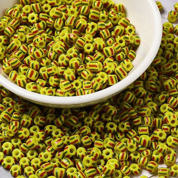 

PandaHall 6/0 Opaque Colours Seep Glass Seed Beads, Round Hole, Round with Stripe Pattern, Gold, 3~4.5x3~4.5mm, Hole: 1.2~1.5mm, about...