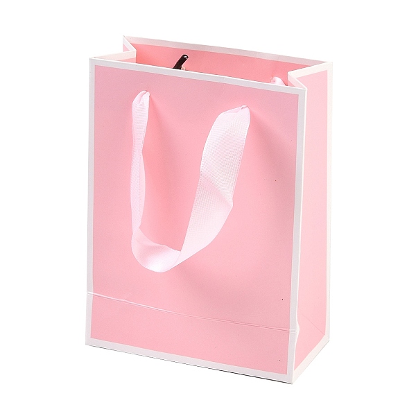 

PandaHall Rectangle Paper Bags with Ribbon Handles, for Gift Bags and Shopping Bags, Pink, 12x5.7x16cm Paper Rectangle Pink