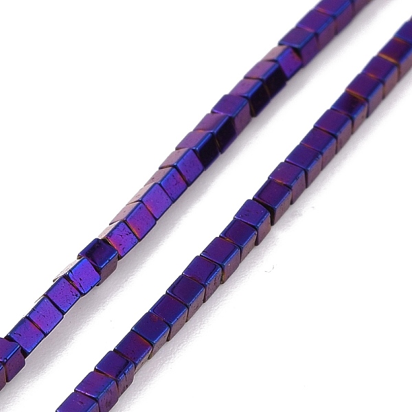 PandaHall Electroplated Non-magnetic Synthetic Hematite Beads Strands, Cube, Purple Plated, 1.5x1.5x1.5mm, Hole: 0.5mm, about...