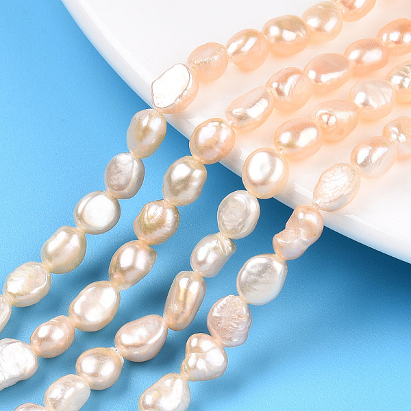 

PandaHall Natural Cultured Freshwater Pearl Beads Strands, Baroque Pearls Keshi Pearl Beads, Two Sides Polished, PeachPuff..., Brown