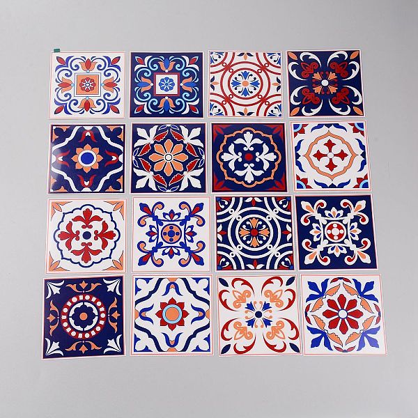 

PandaHall PVC Plastic Self-Adhesive Wall Stickers, Square with Flower Pattern, Mixed Color, 100x100x0.4mm, 16pcs/set Plastic Flower..., Multicolor