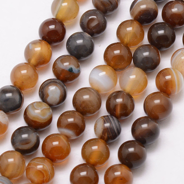 

PandaHall Natural Striped Agate/Banded Agate Bead Strands, Round, Dyed & Heated, Saddle Brown, 8mm, Hole: 1mm, about 47pcs/strand, 15 inch...