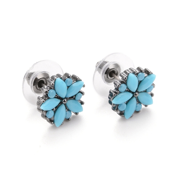 

PandaHall Bohemian Synthetic Turquoise Flower Stud Earrings, Alloy Jewelry for Women, Gunmetal, Turquoise, 11x11x2.5mm, Pin: 0.6mm Synthetic..., Green