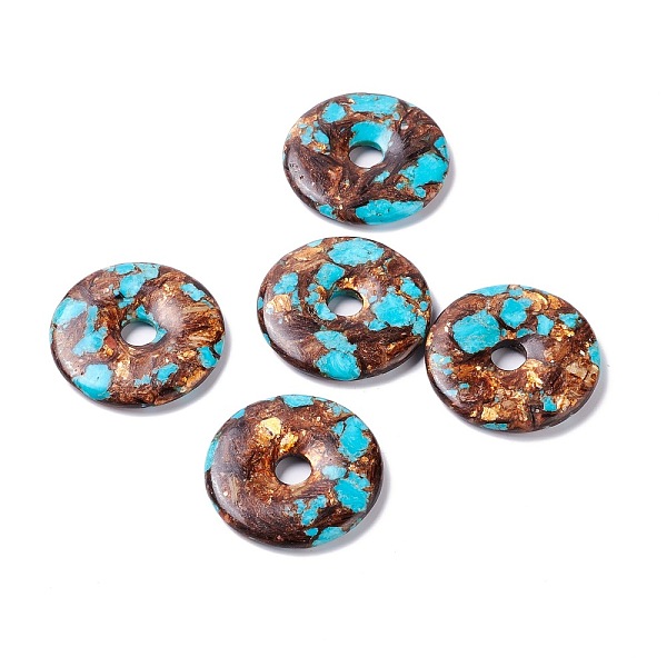 

PandaHall Assembled Natural Bronzite and Synthetic Turquoise Pendants, Donut/Pi Disc, 40x5mm, Inner Diameter: 8mm Mixed Stone Donut