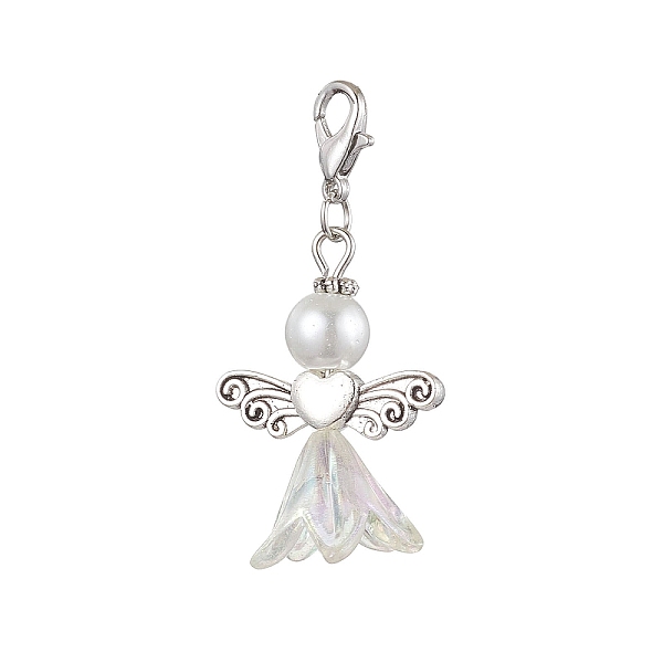 

PandaHall Wedding Season Angel Glass Pearl & Acrylic Pendant Decorations, Zinc Alloy Lobster Claw Clasps Charms for Bag Key Chain Ornaments..., White