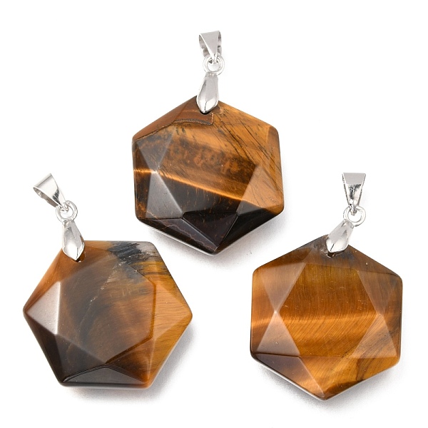 

PandaHall Faceted Natural Tiger Eye Pendants, with Platinum Tone Brass Findings, Hexagon, 28x25x9mm, Hole: 4x5mm Tiger Eye Hexagon