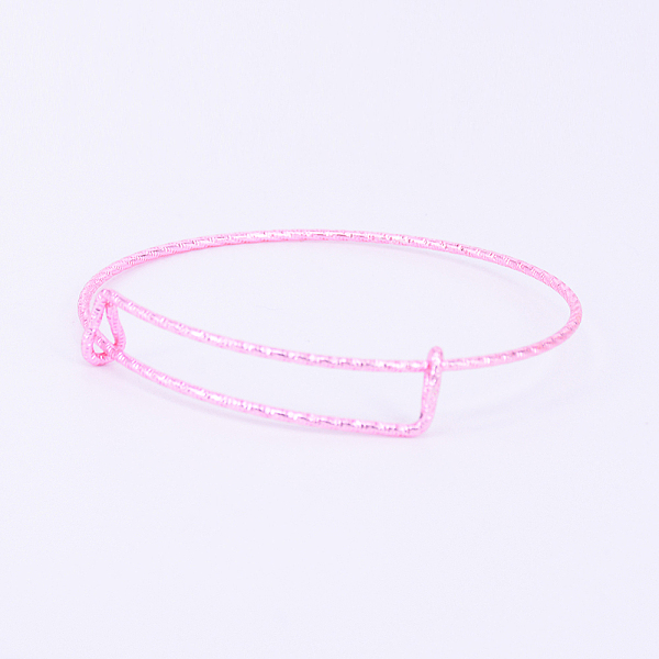 

PandaHall Adjustable Iron Bangle Making, Torque Bangle, Textured, Pearl Pink, 1.5mm, Inner Diameter: 2-3/8 inch(6cm) Iron Pink