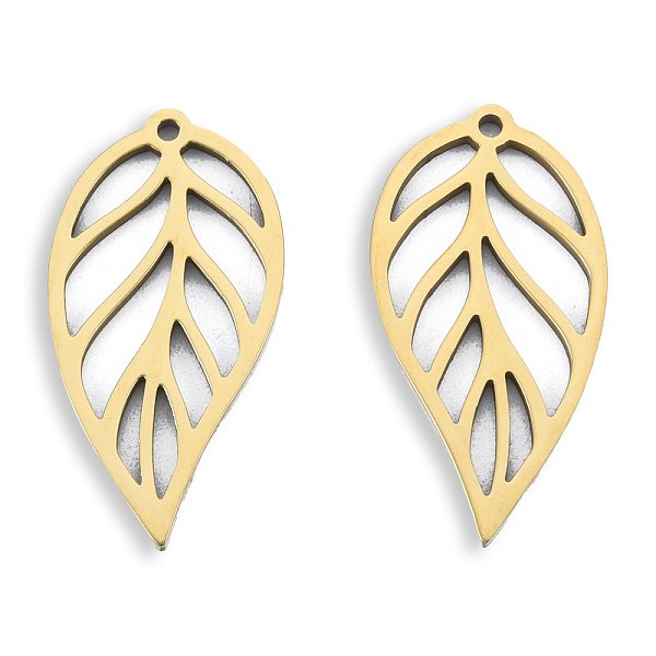 

PandaHall Ion Plating(IP) 201 Stainless Steel Pendants, Hollow, Leaf, Real 18K Gold Plated, 30.5x15.5x1.5mm, Hole: 1.4mm 201 Stainless Steel...