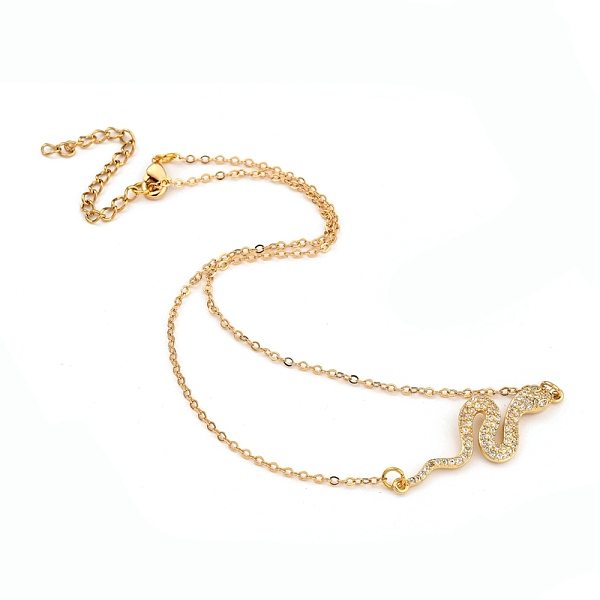 

PandaHall Brass Micro Pave Clear Cubic Zirconia Pendant Necklaces, with Lobster Claw Clasps and Cardboard Boxes, Snake, Golden, 13.98 inch...