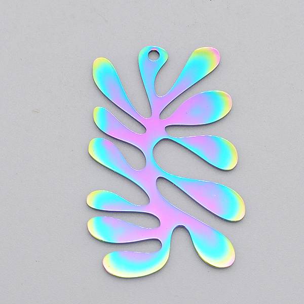 

PandaHall Ion Plating(IP) 201 Stainless Steel Pendants, Laser Cut, Leaf, Rainbow Color, 35.5x24x1mm, Hole: 1.6mm 201 Stainless Steel Leaf