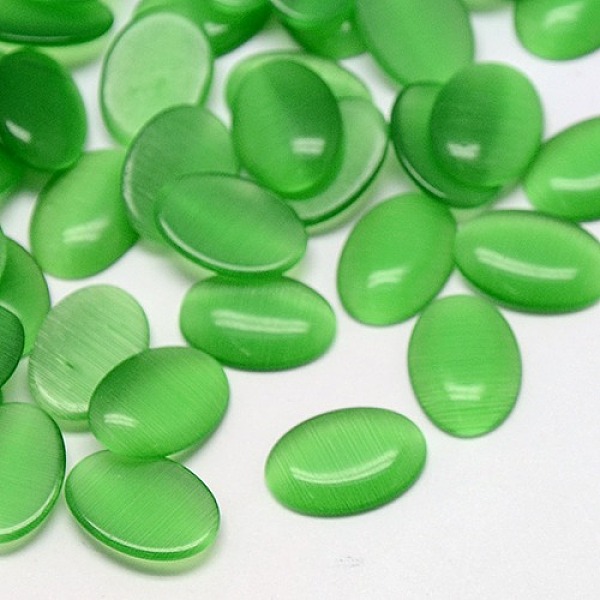 

PandaHall Cat Eye Cabochons, Oval, Medium Sea Green, 14x10x2.5mm Glass Oval Green
