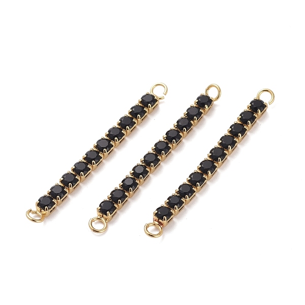 

PandaHall Brass Micro Pave Cubic Zirconia Links, Rectangle Bar, Golden, Black, 41x3x3mm, Hole: 2mm Brass+Cubic Zirconia Rectangle Black