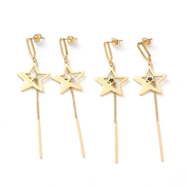 

PandaHall Ion Plating(IP) 304 Stainless Steel Stud Earrings, with White Shell and Acrylic, Star with Lucky Star, Golden, Mixed Color, 78.5mm..., Multicolor