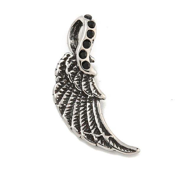 

PandaHall 316 Surgical Stainless Steel Pendants, with Rhinestone, Wing Charm, Antique Silver, 28.5x16x6mm, Hole: 3.5x5.5mm Stainless...