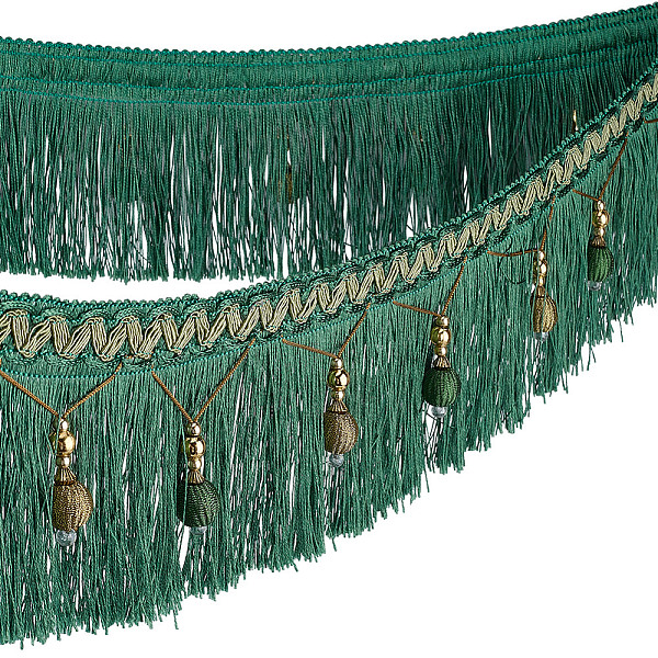 OLYCRAFT 6m/6.6 Yards Hanging Beads Fringe Trim 4.4 Inch Wide Beaded Tassel Lace Sea Green Bead Fringe Ribbon Hanging Ball Fringe Trim...