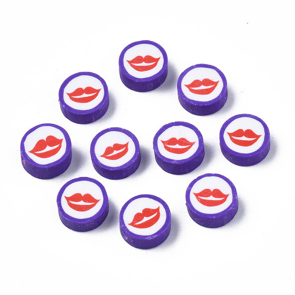 

PandaHall Handmade Polymer Clay Beads, Flat Round with Mouth, Slate Blue, 9.5~10x4~4.5mm, Hole: 1.6mm Polymer Clay Flat Round