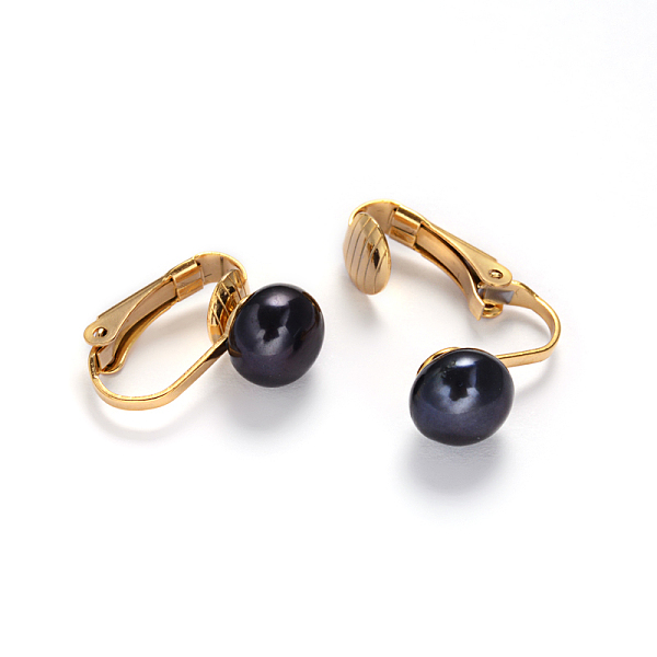 

PandaHall Golden Tone 304 Stainless Steel Freshwater Pearl Clip-on Earrings, Midnight Blue, 16x4x16mm Pearl Blue