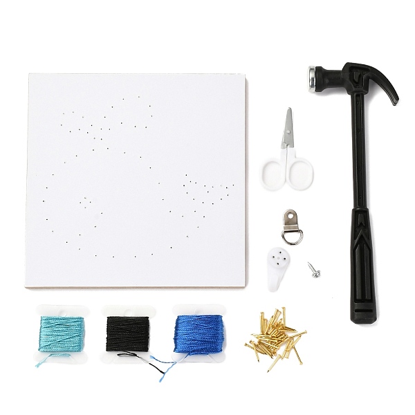 

PandaHall Whale Pattern DIY String Arts Kit Set, Including Hammer, Wooden Board, Plastic Holder Accessories, Alloy Nails & Screws, Scissor..., Multicolor