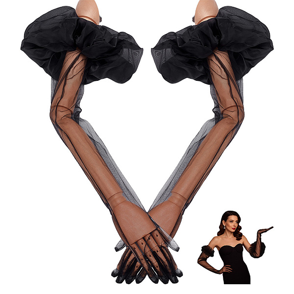 1 paire de gants longs en dentelle de polyester pour la célébration du mariage de la mariée
