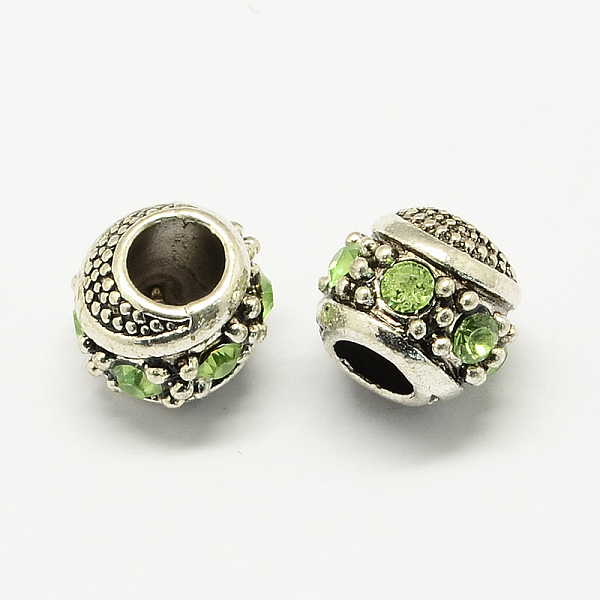 

PandaHall Alloy Rhinestone European Beads, Rondelle Large Hole Beads, Antique Silver, Peridot, 11x10mm, Hole: 5mm Alloy+Rhinestone Rondelle..., Green