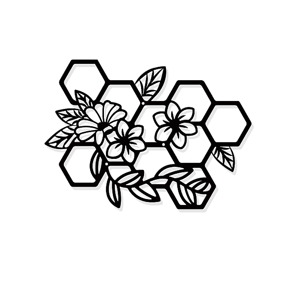 

PandaHall Honeycomb with Floral Metal Wall Art Decor, Black Wall Hanging Decor Silhouette Wall Art for Home Bedroom Living Room Bathroom...