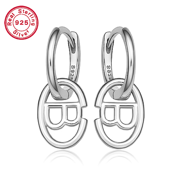 

PandaHall Rhodium Plated Platinum 925 Sterling Silver Hoop Earrings, Initial Letter Drop Earrings, with S925 Stamp, Letter B, 20x8.5mm...