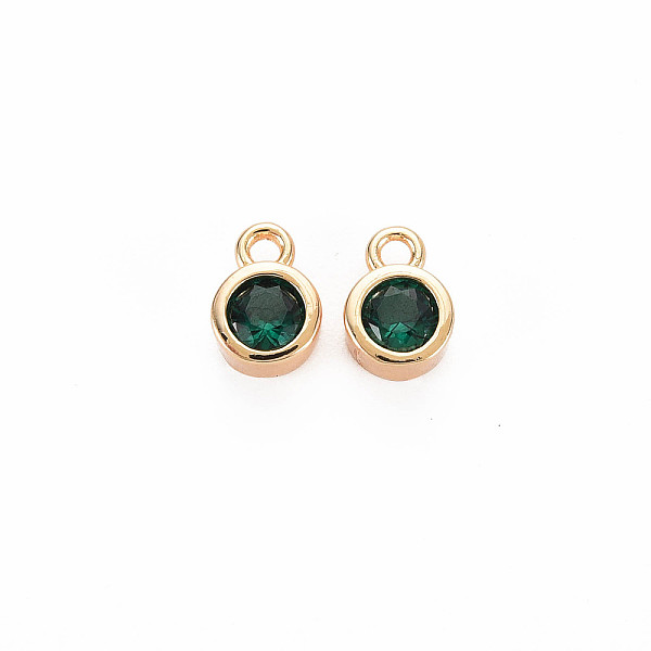 

PandaHall Brass Charms, with Rhinestone, Nickel Free, Real 18K Gold Plated, Flat Round, Emerald, 8x5x3mm, Hole: 1.4mm Brass+Rhinestone Flat..., Green