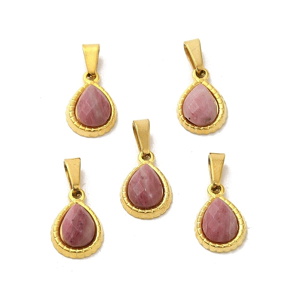 

PandaHall Natural Rhodonite Faceted Teardrop Charms, with Golden Tone 304 Stainless Steel Snap on Bails, 14x9.5x4mm, Hole: 6x3mm Rhodonite...